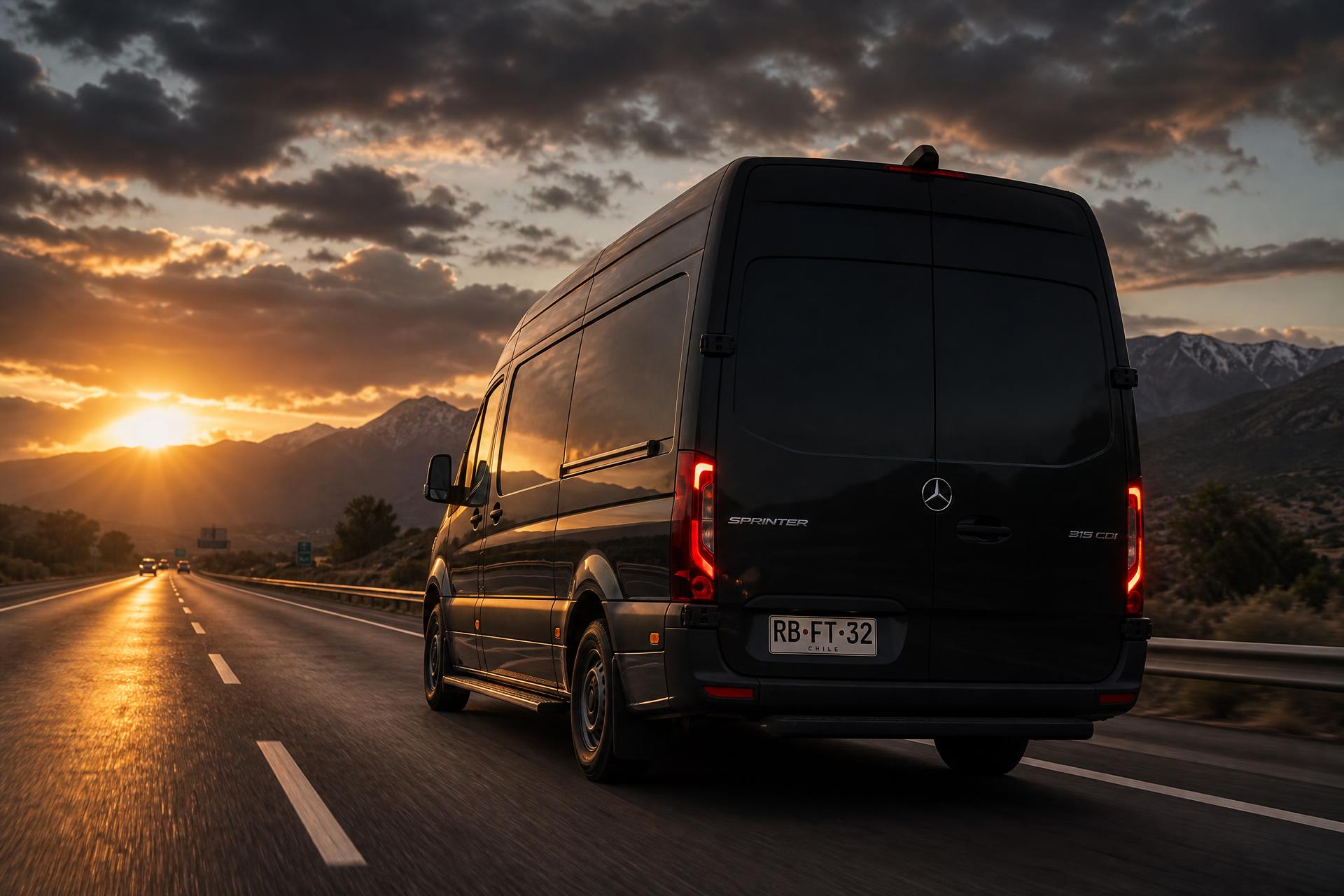 Vehículo Moviruta en carretera al atardecer